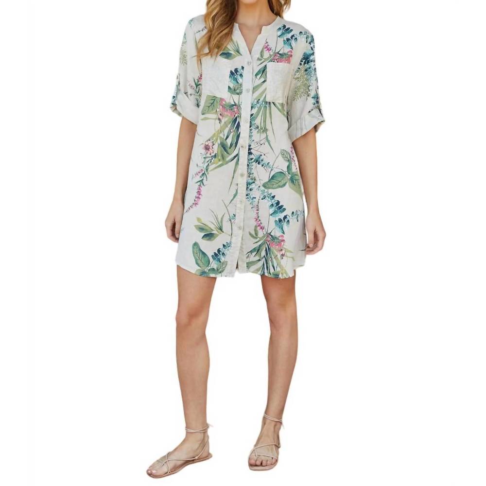 NEW MILIO MILANO italian linen botanical print dress in white